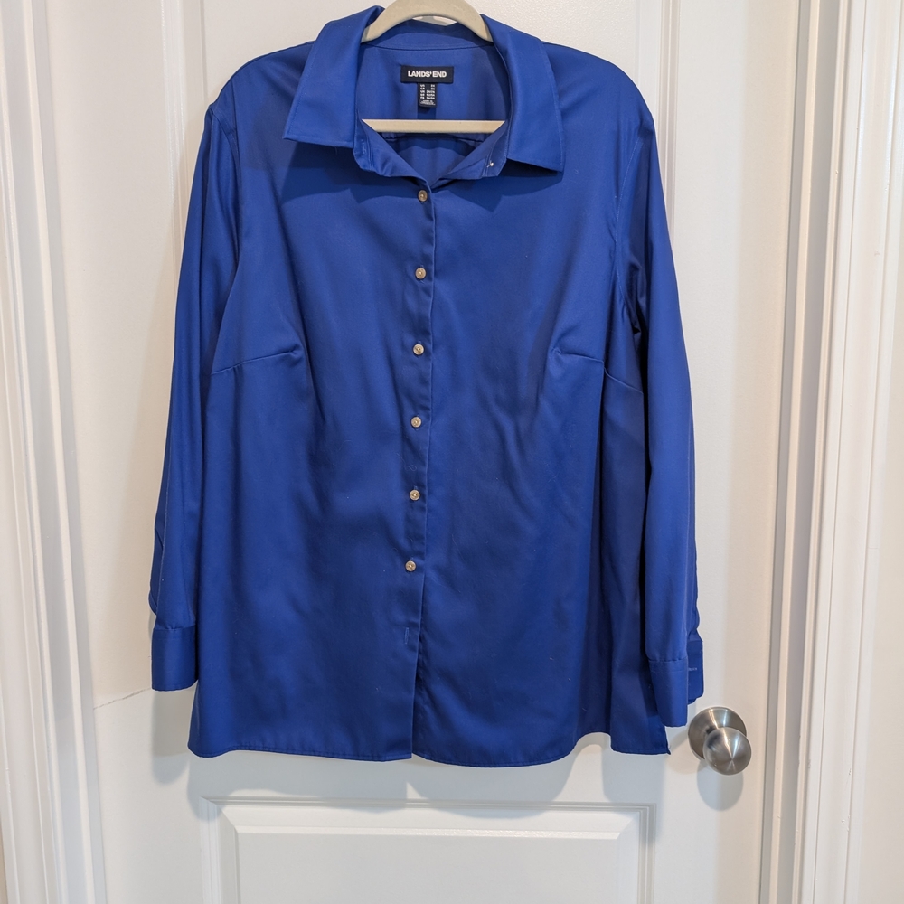Lands' End Women's Royal Blue Button-Down Shirt
